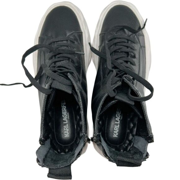 Karl Lagerfeld Recycled Bubble Leather Double Back Zip Hi Top Sneaker Size 7.5 - Picture 6 of 13